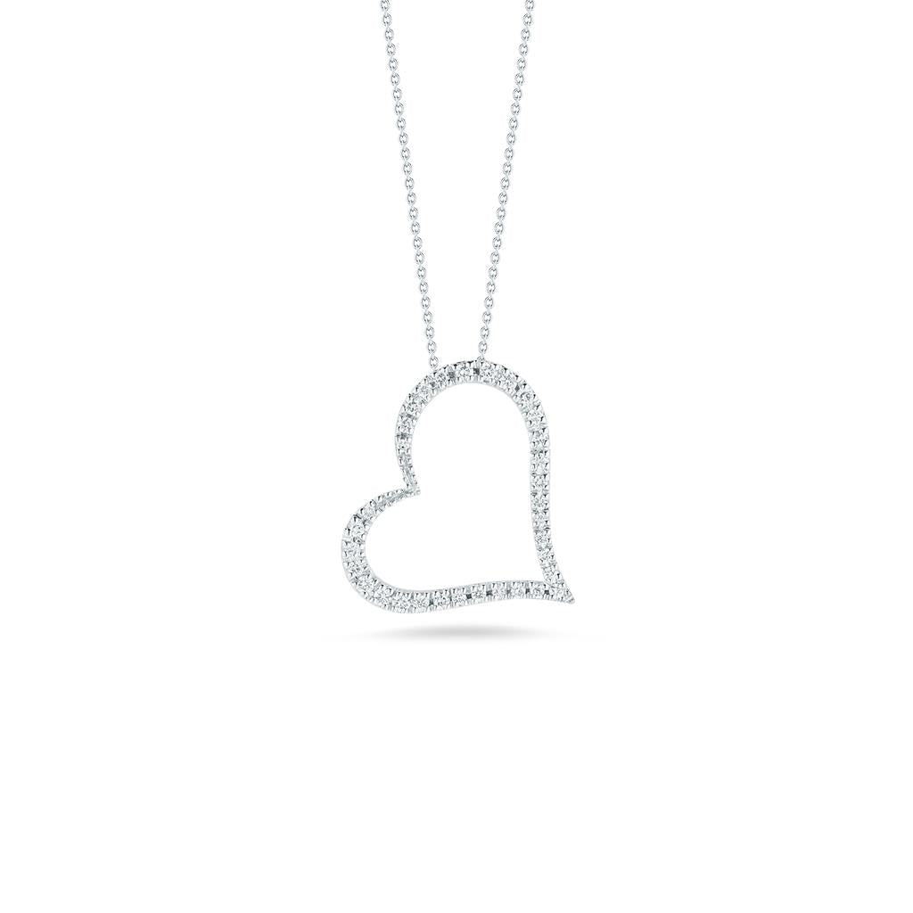 diamond heart pendant 18k white gold roberto coin necklace