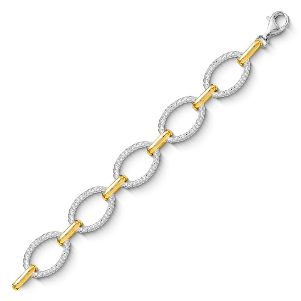 two-tone sterling silver 14k yellow gold oval link bracelet alternating links