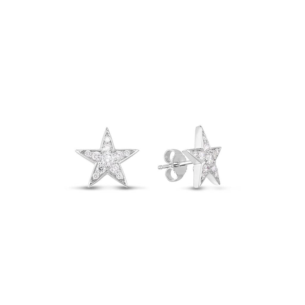 18k white gold roberto coin diamond star stud earrings
