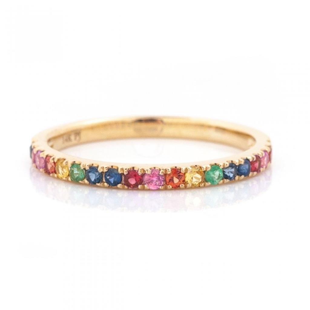 Victoria Jones Jewelry rainbow sapphire band in yellow gold