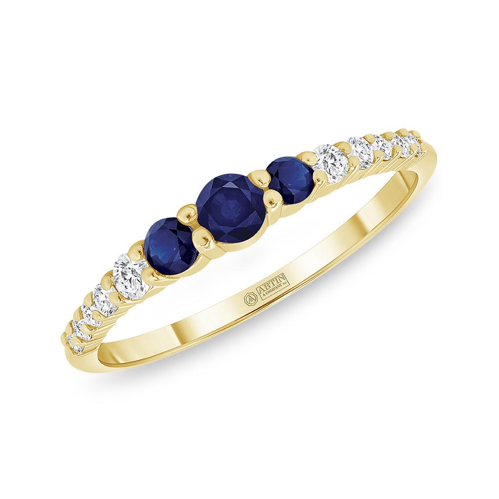 14k Yellow gold blue sapphire diamond stacker ring