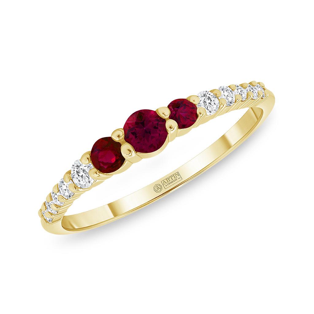 14k yellow gold ruby diamond stacker ring