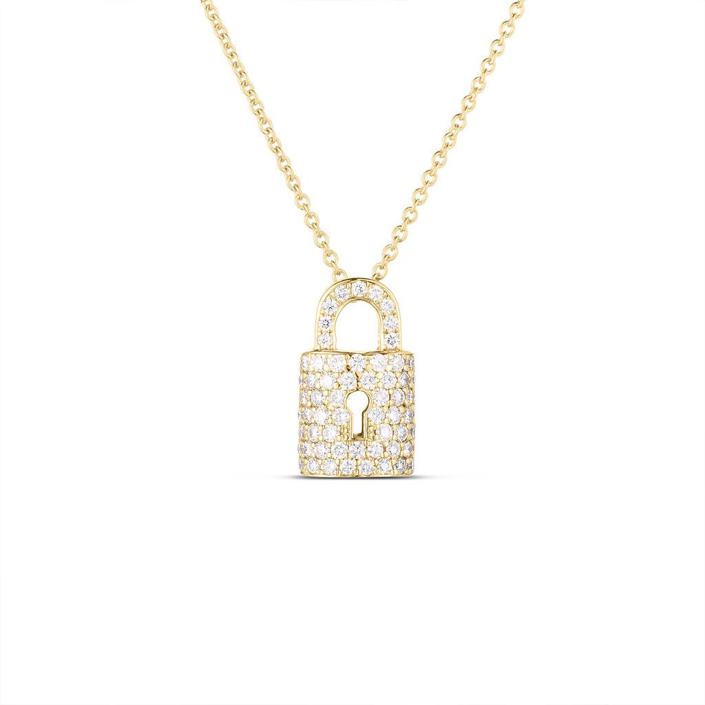 pave diamond lock pendant in 18k yellow gold