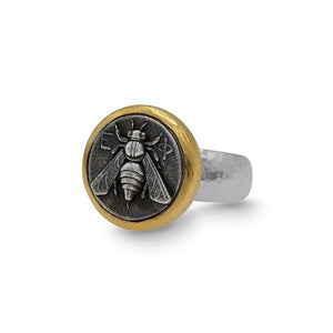 Bee Coin Wide Sterling silver ring